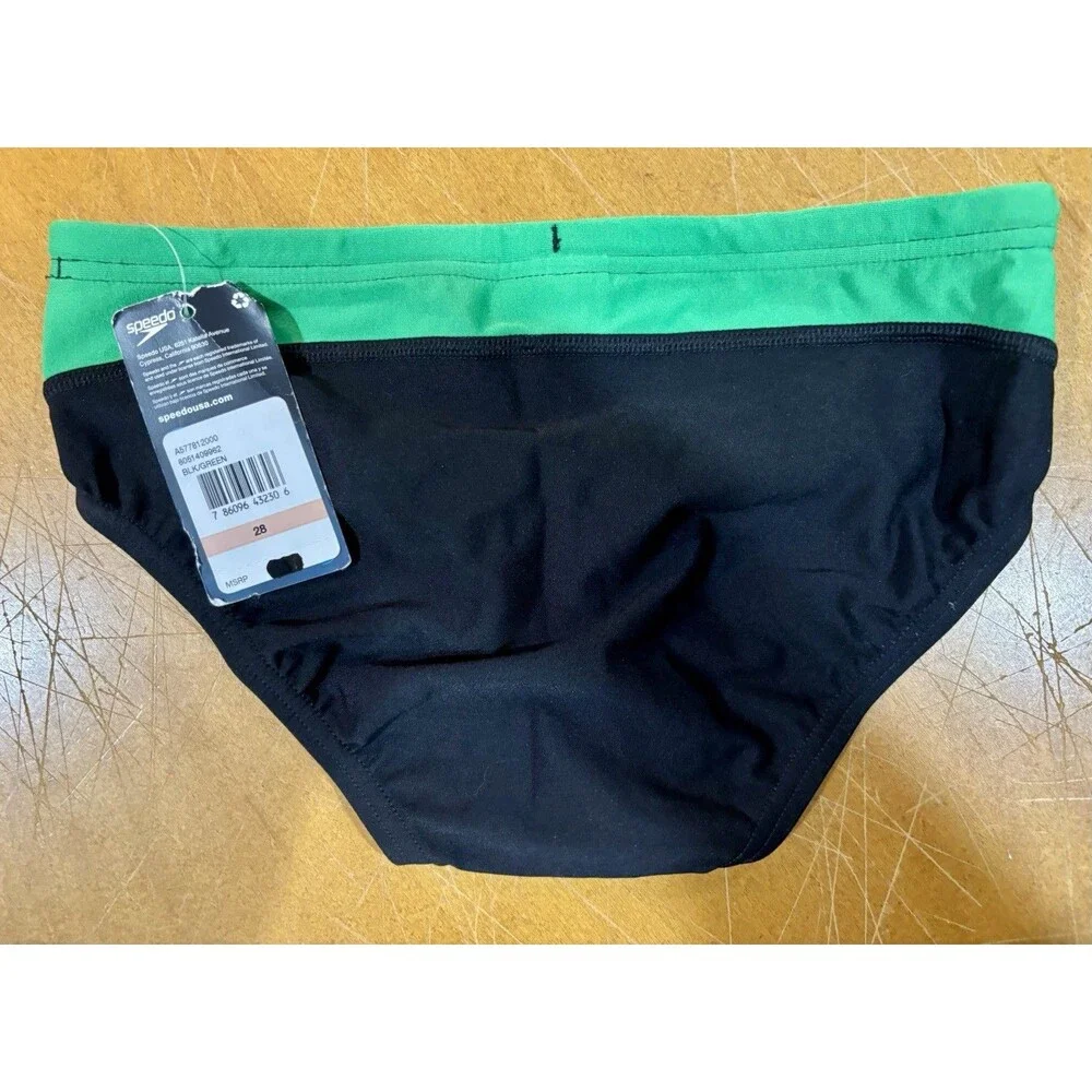 Speedo Youth Endurance Swim Bottom Brief Sz 28 Green Black NEW w/Tags